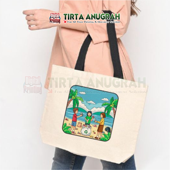 Tote Bag Canvas Natural Lanscape Tali Hitam